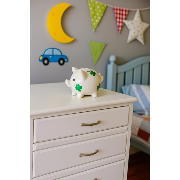 Goebel Germany White Ceramic Piggy Bank With Shamrock Design & Glass Eyes NO KEY - Picture 1 of 9